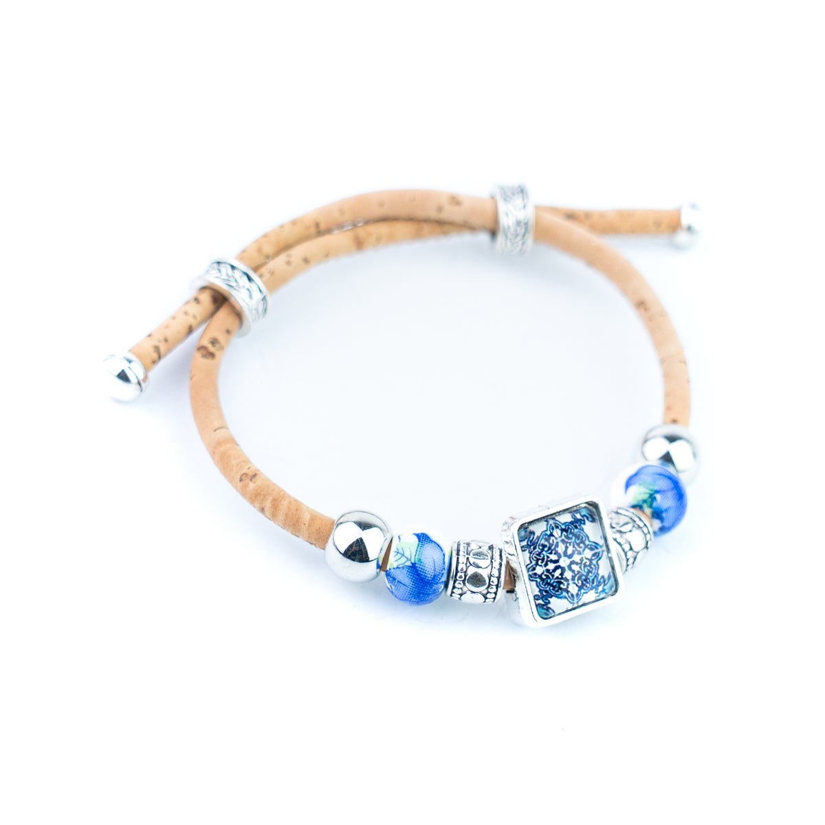 Portuguese Tile Cork Bracelets with Decorative Beads – Set of 5- DBR-070-MIX-5