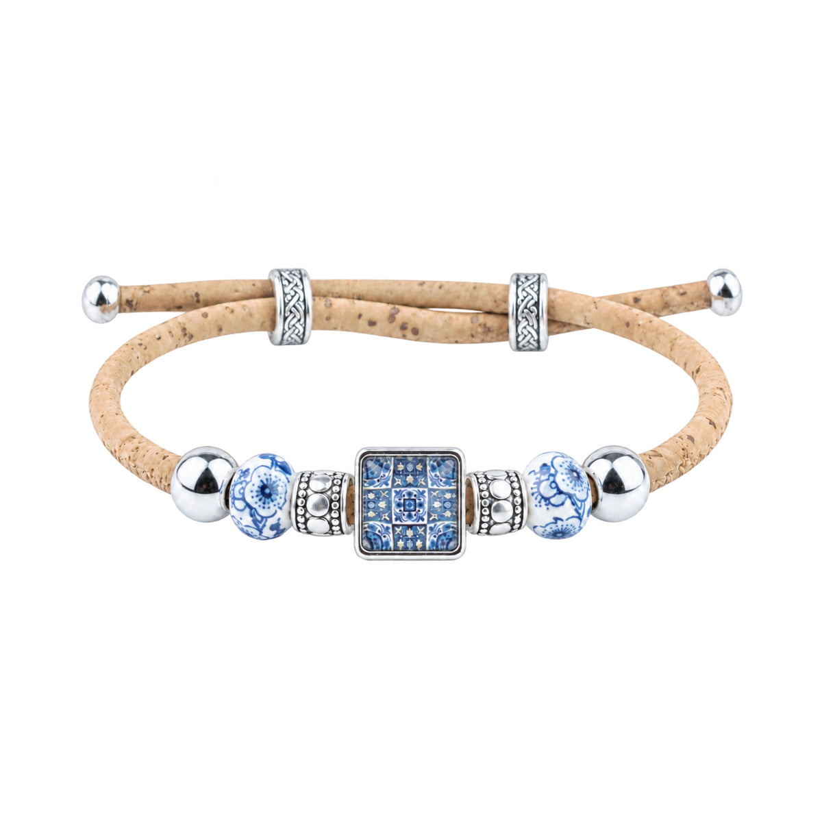 Portuguese Tile Cork Bracelets with Decorative Beads – Set of 5- DBR-070-MIX-5