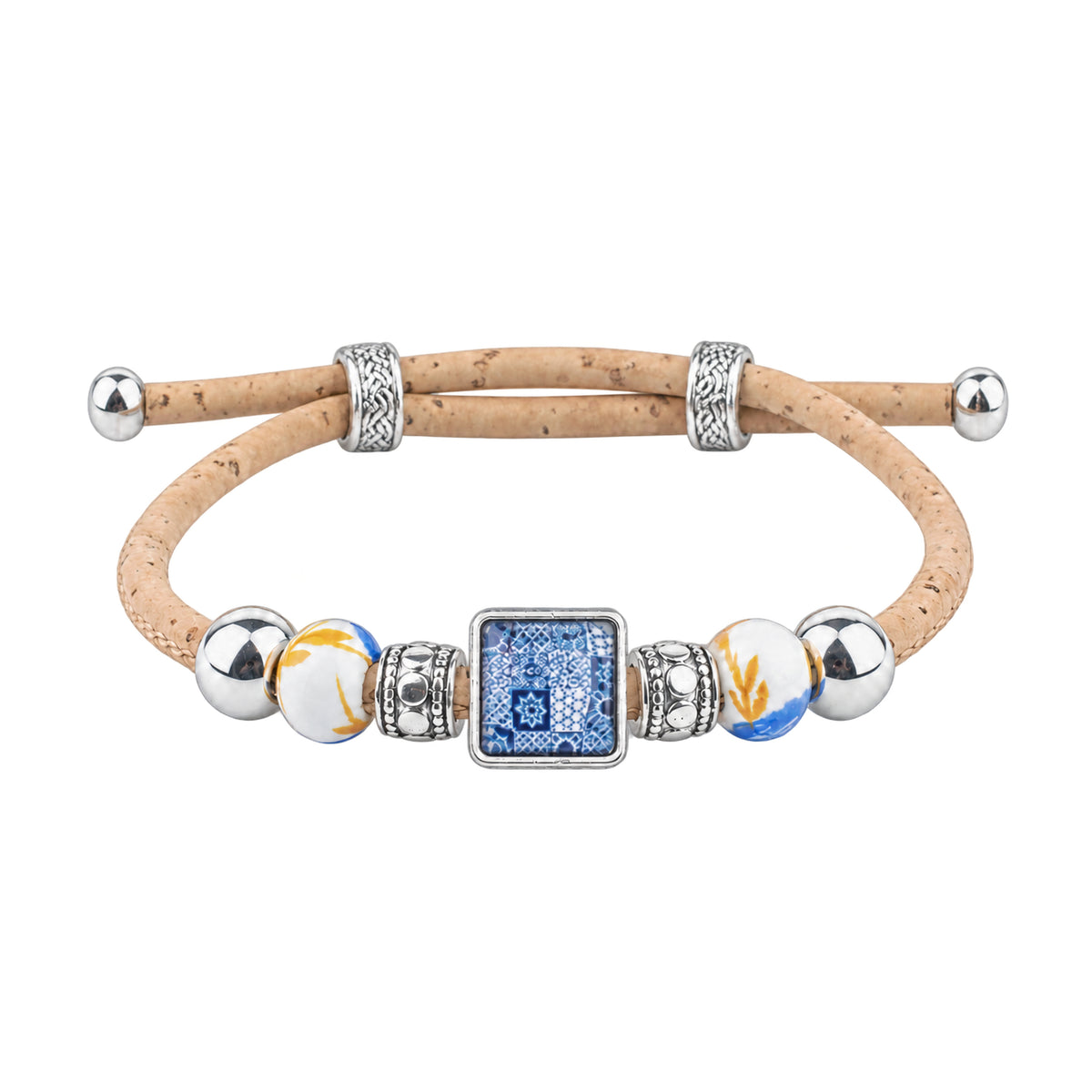 Portuguese Tile Cork Bracelets with Decorative Beads – Set of 5- DBR-070-MIX-5