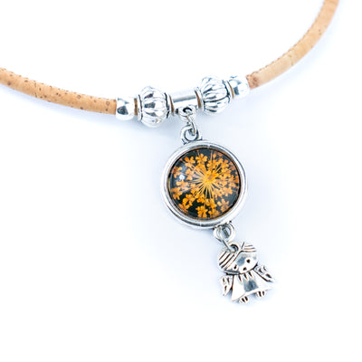 Handmade Cork Necklace - Dried Flower Collection women original wooden jewelry N-107-MIX-4