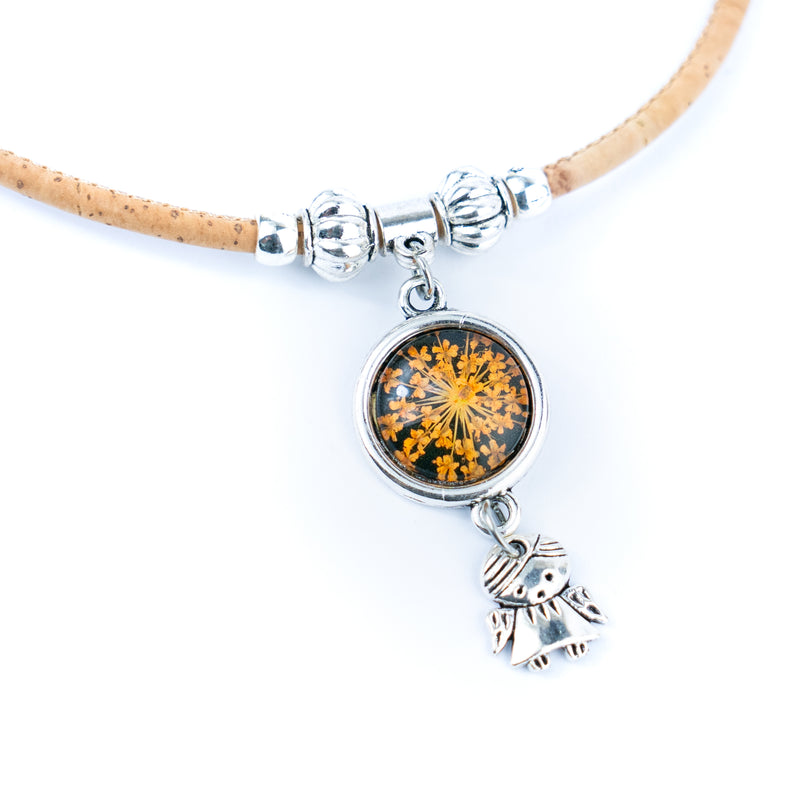 Handmade Cork Necklace - Dried Flower Collection women original wooden jewelry N-107-MIX-4
