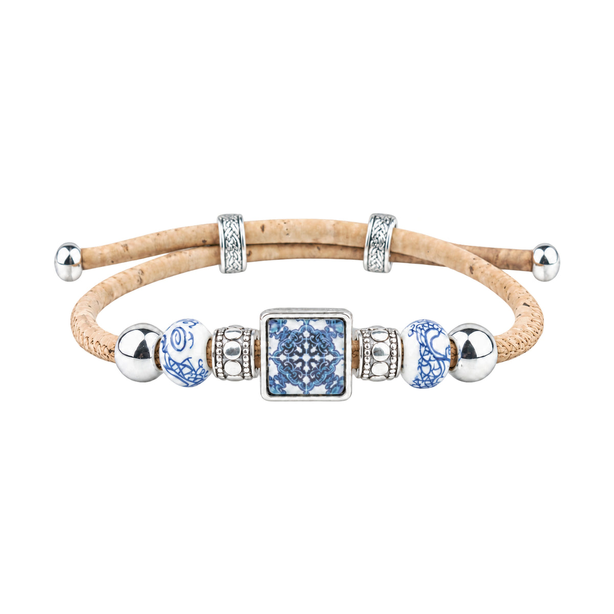 Portuguese Tile Cork Bracelets with Decorative Beads – Set of 5- DBR-070-MIX-5