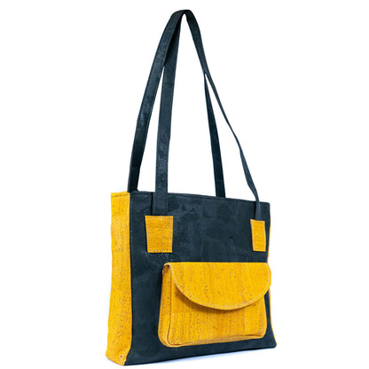 Cork Handbag for Women – Dual Tone Tote with Front Pocket BAGP-310