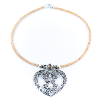 Natural cork cord and hollow heart pendant handmade women's fashion necklace N-013-5