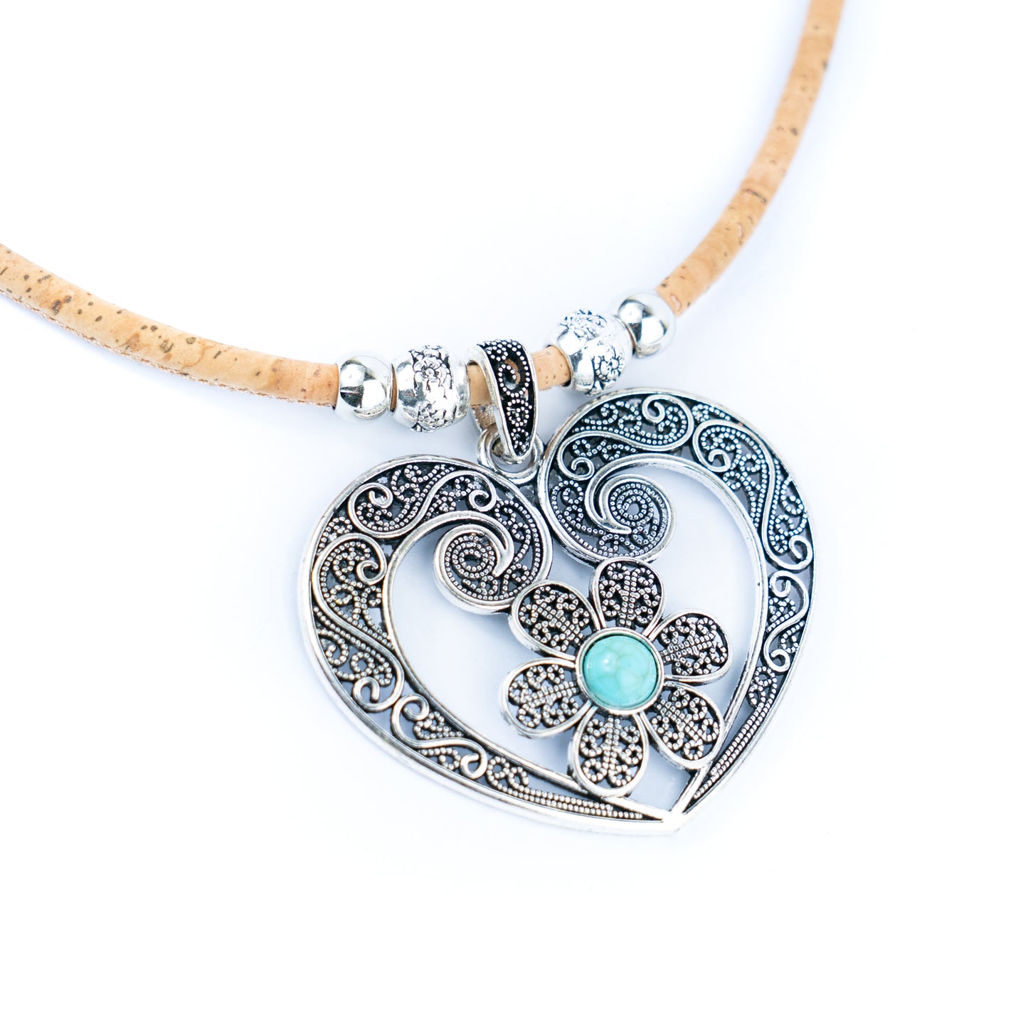Natural cork cord and Heart of Viana pendant handmade women's fashion necklace N-011-5