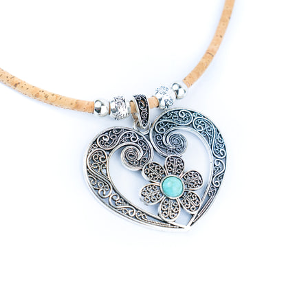 Natural cork cord and Heart of Viana pendant handmade women's fashion necklace N-011-5