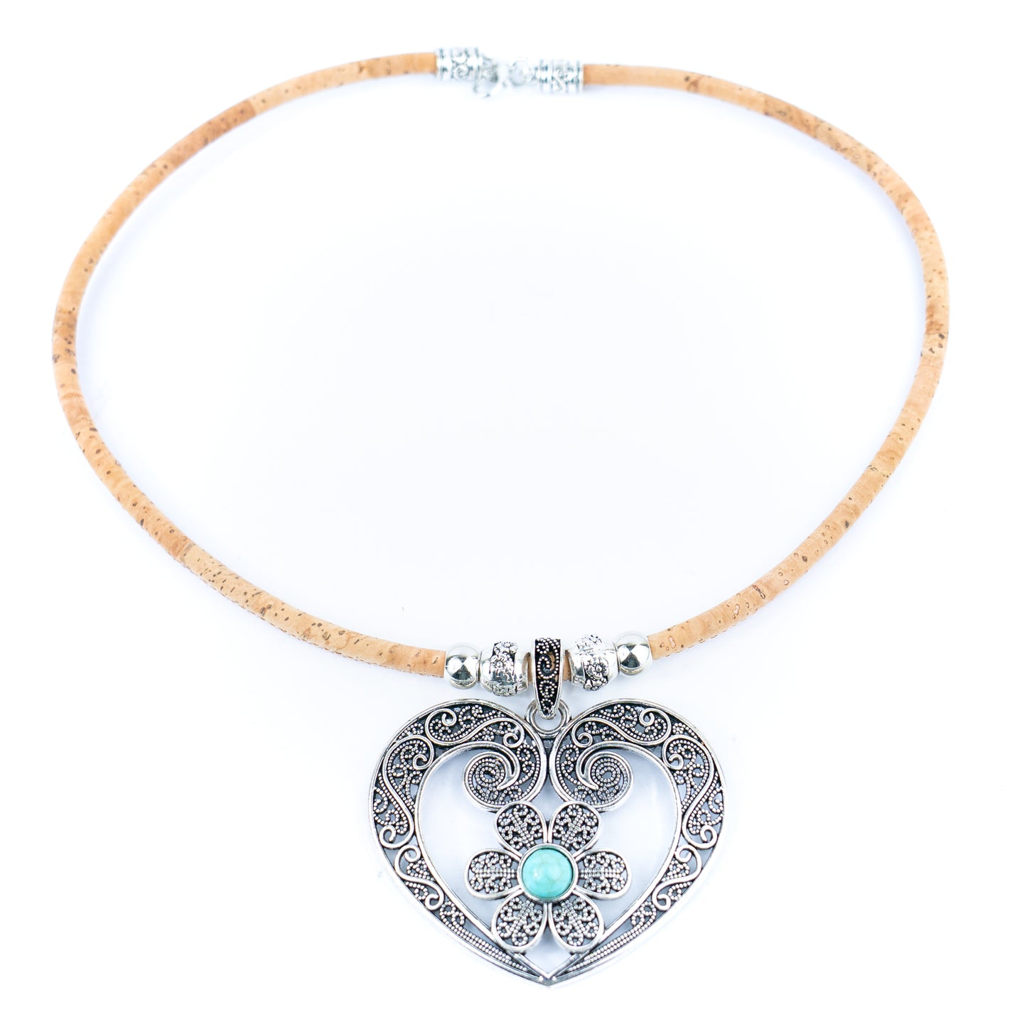 Natural cork cord and Heart of Viana pendant handmade women's fashion necklace N-011-5