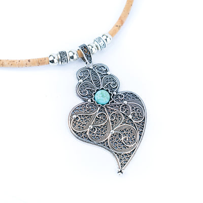 Natural cork cord and Heart of Viana pendant handmade women's fashion necklace N-018-5