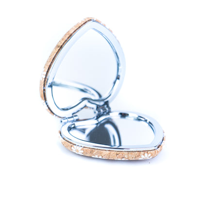 12pcs | Cork Compact Mirror Dual Mirror — Round & Heart Shape L-1194