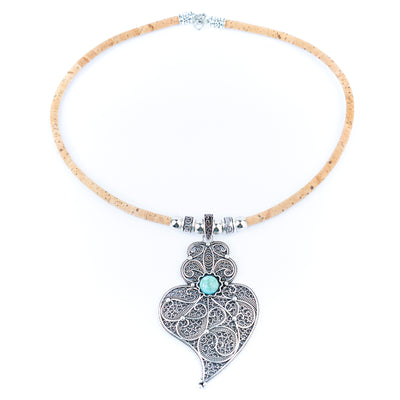 Natural cork cord and Heart of Viana pendant handmade women's fashion necklace N-018-5