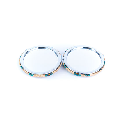 12pcs | Cork Compact Mirror Dual Mirror — Round & Heart Shape L-1194