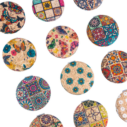 12pcs | Cork Compact Mirror Dual Mirror — Round & Heart Shape L-1194