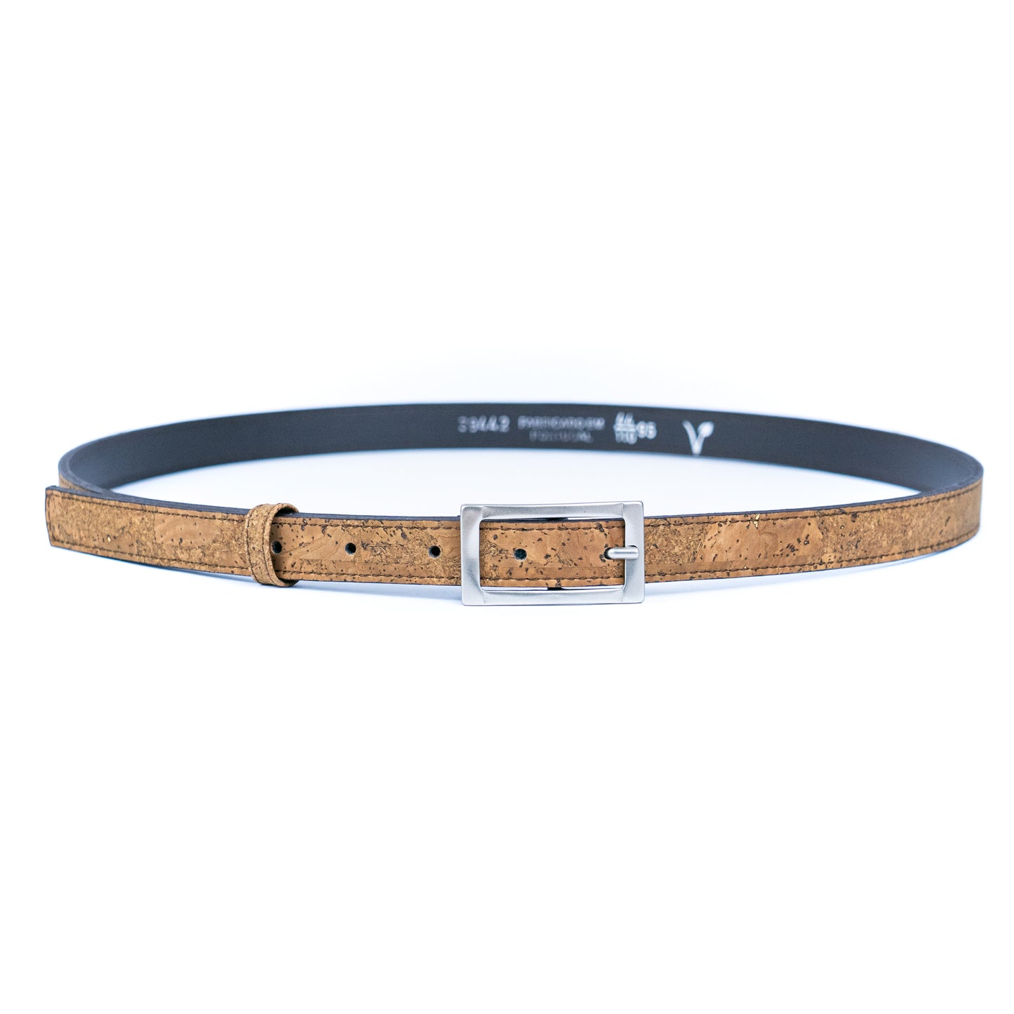 Women's Slim Cork Belt with Silver Rectangle Buckle – L-1106