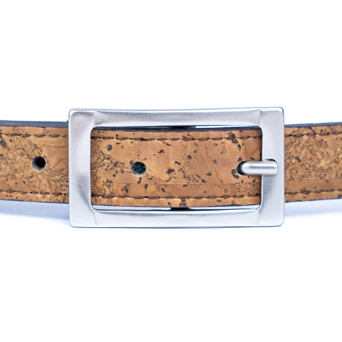 Women's Slim Cork Belt with Silver Rectangle Buckle – L-1106