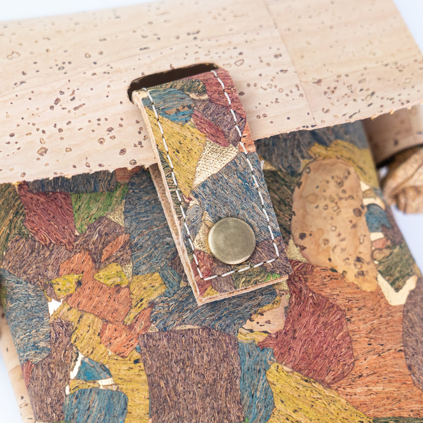 5pcs | Cork Phone Crossbody Bag | Multicolor Patchwork, Snap Closure & Cork Strap BAGP-370