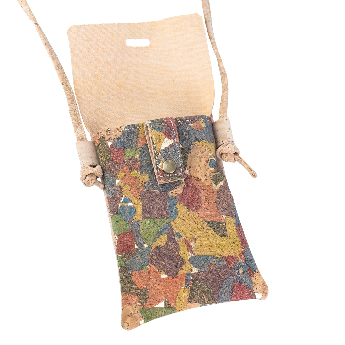 5pcs | Cork Phone Crossbody Bag | Multicolor Patchwork, Snap Closure & Cork Strap BAGP-370