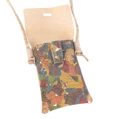 5pcs | Cork Phone Crossbody Bag | Multicolor Patchwork, Snap Closure & Cork Strap BAGP-370