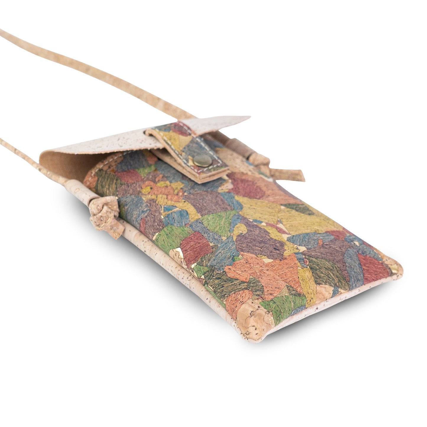 5pcs | Cork Phone Crossbody Bag | Multicolor Patchwork, Snap Closure & Cork Strap BAGP-370