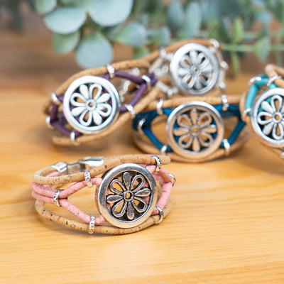 Natural cork flower pattern handmade bracelet ， fashion ladies braceletBR-485-MIX-5（new）