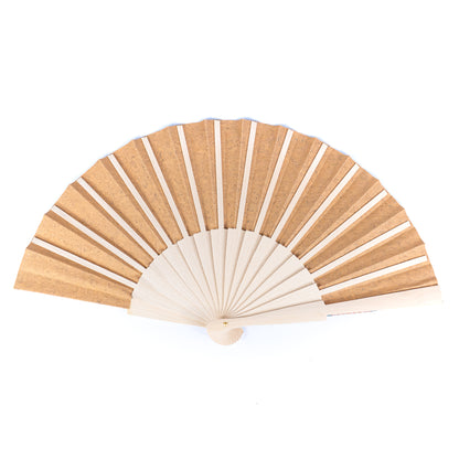 12units-Cork Antique Wooden Folding Hand Fan  L-1108