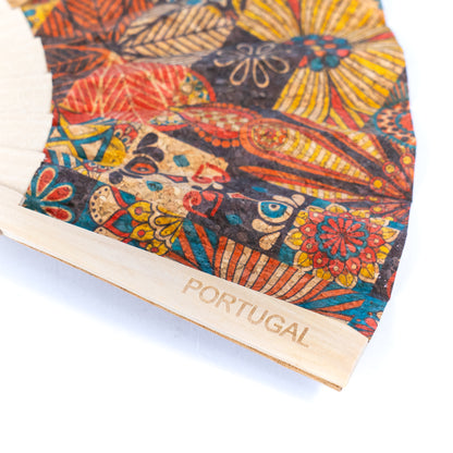 12units-Cork Antique Wooden Folding Hand Fan  L-1108