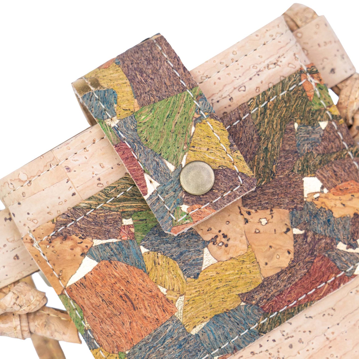 5pcs | Cork Phone Crossbody Bag | Patchwork Flap, Snap Closure & Cork Rope Strap BAGP-371