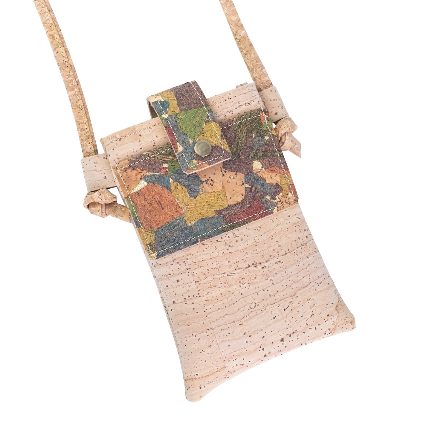 5pcs | Cork Phone Crossbody Bag | Patchwork Flap, Snap Closure & Cork Rope Strap BAGP-371
