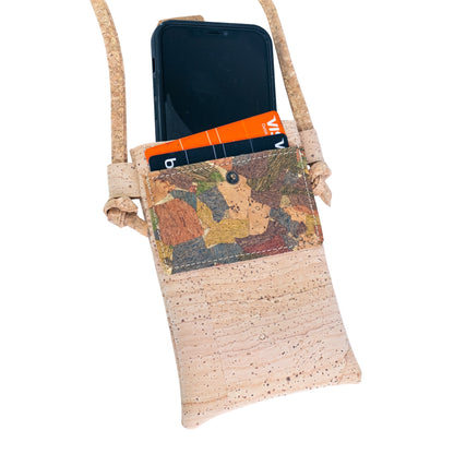 5pcs | Cork Phone Crossbody Bag | Patchwork Flap, Snap Closure & Cork Rope Strap BAGP-371