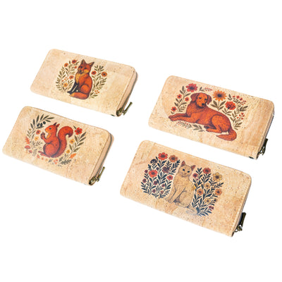 Cork Wallet with Wrist Strap – Dog, Cat, Fox & Squirrel Designs BAG-2020-ABCD
