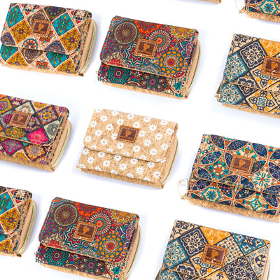 Foldable Printed Cork Wallets Bifold Coin Purses with Card Slots BAGD-548B-MIX-6