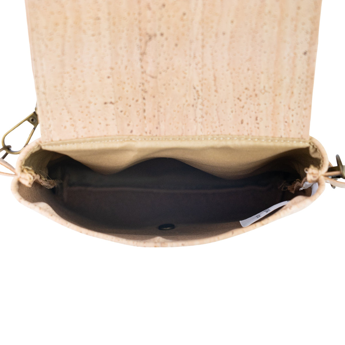 Natural Cork Crossbody Bag with Green Flap & Cat Clasp — BAGP-376