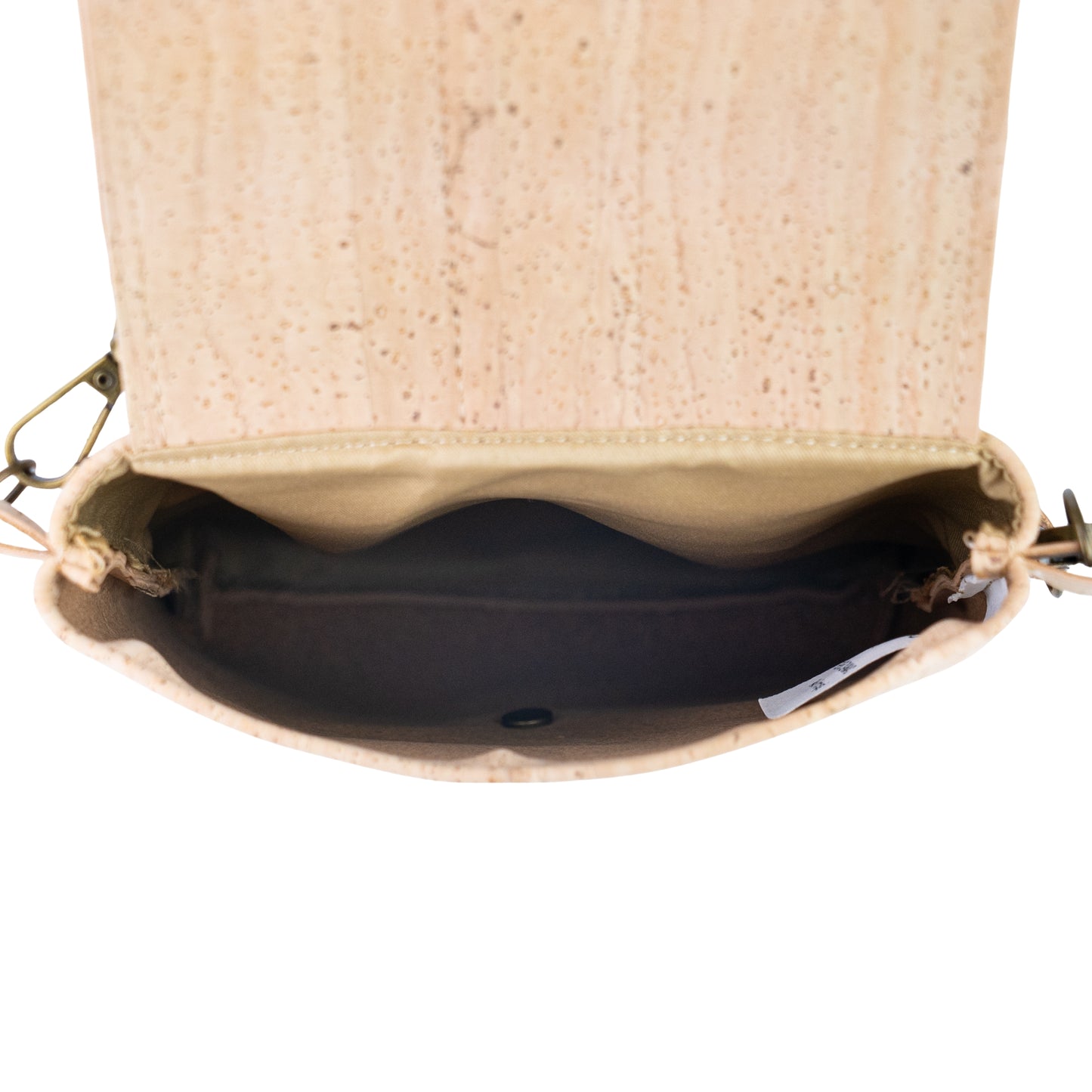 Natural Cork Crossbody Bag with Black Flap & Cat Clasp — BAGP-378-B