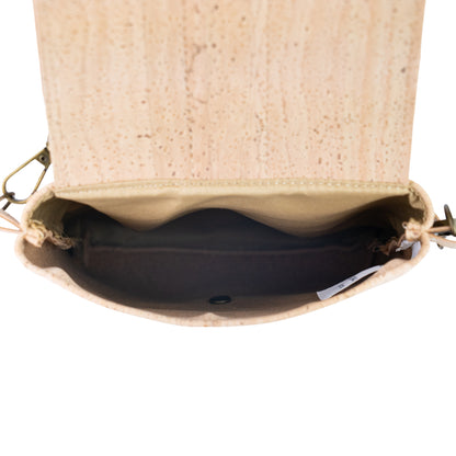 Natural Cork Crossbody Bag with Black Flap & Cat Clasp — BAGP-378-B