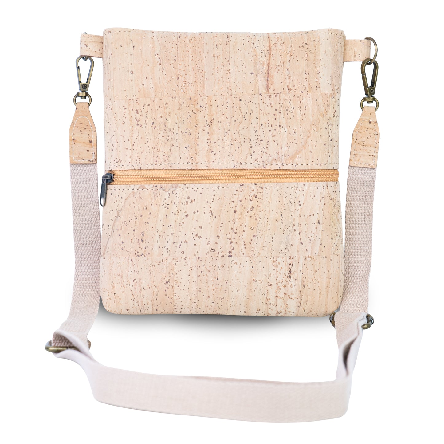 Natural Cork Crossbody Bag with White Flap & Cat Clasp —BAGP-375