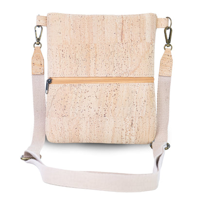 Natural Cork Crossbody Bag with White Flap & Cat Clasp —BAGP-375
