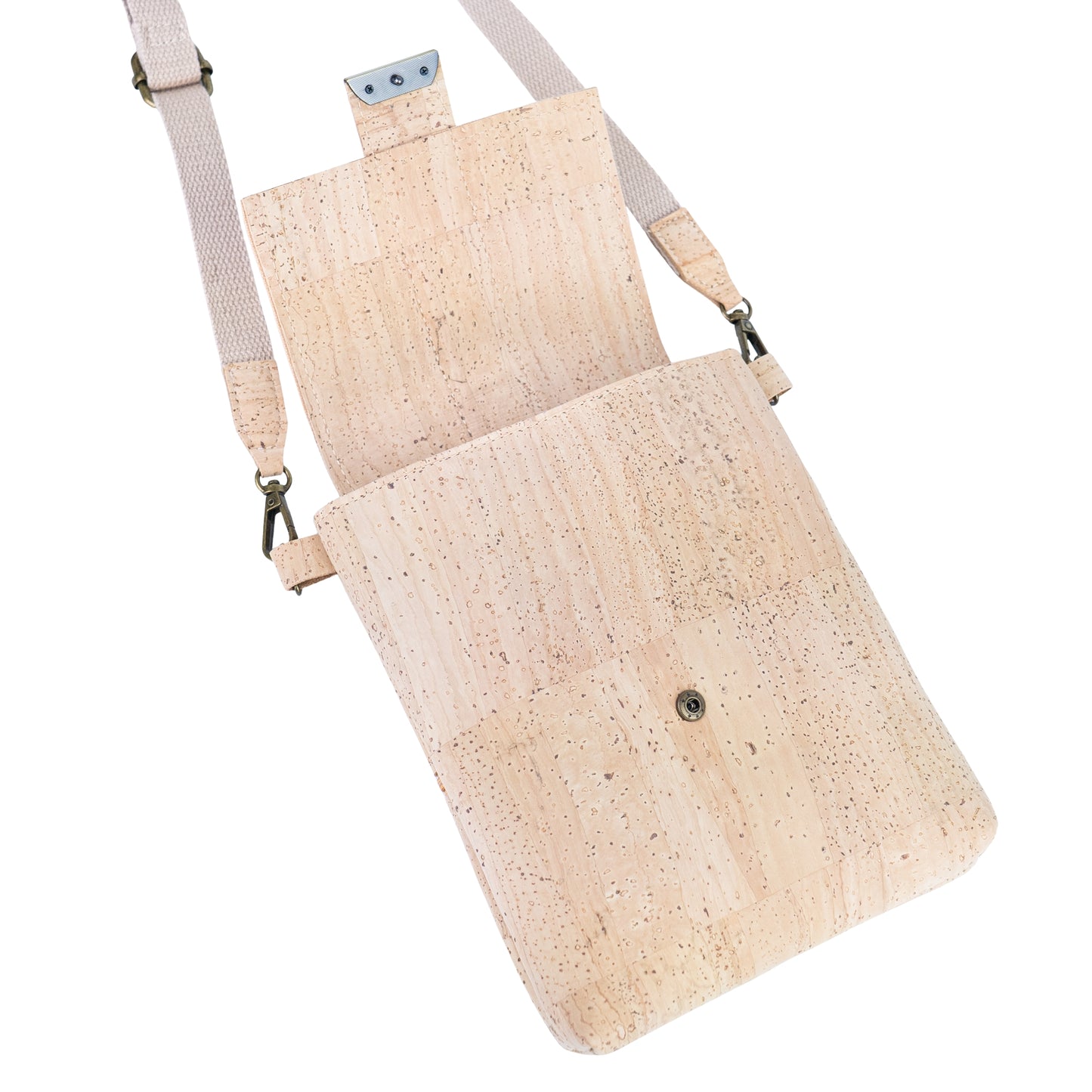 Natural Cork Crossbody Bag with White Flap & Cat Clasp —BAGP-375