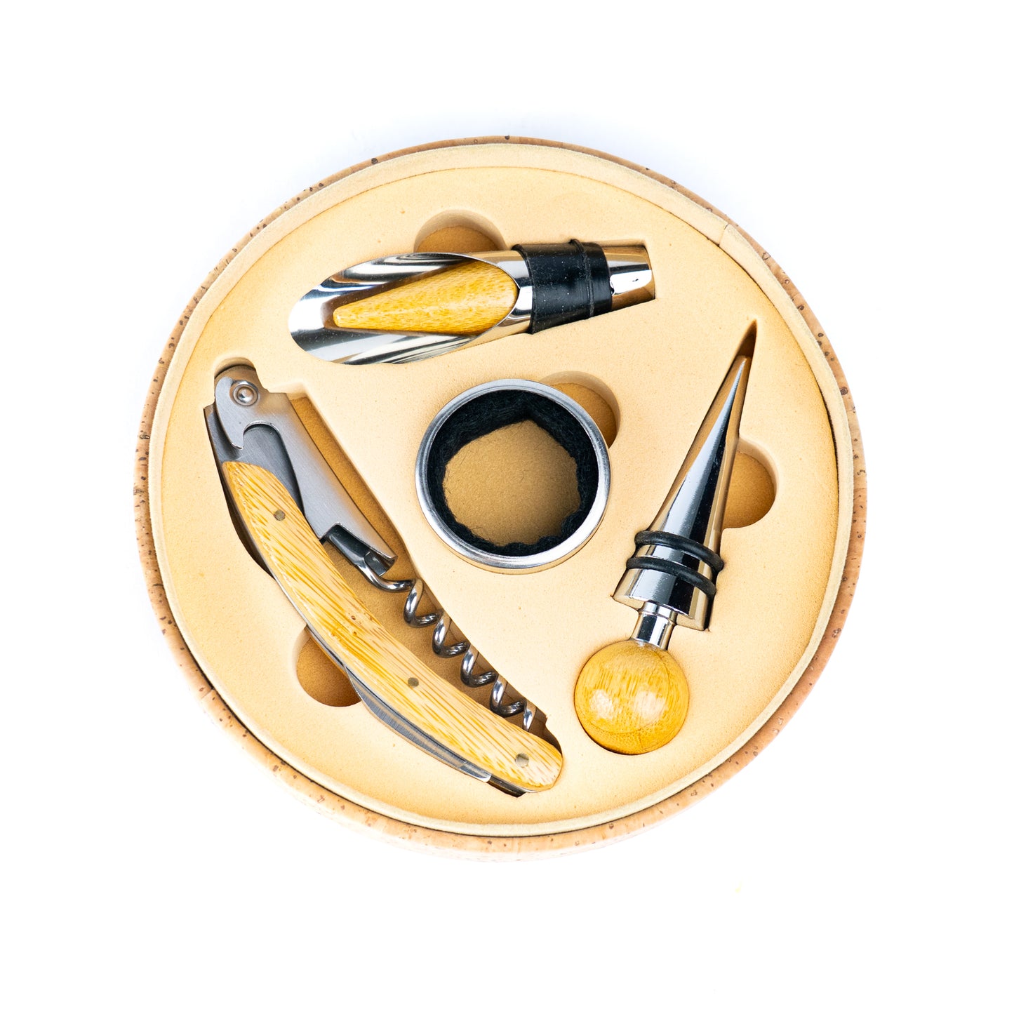 Cork Wine Accessory Gift Set – 4-Piece in Natural Cork Box L-1156