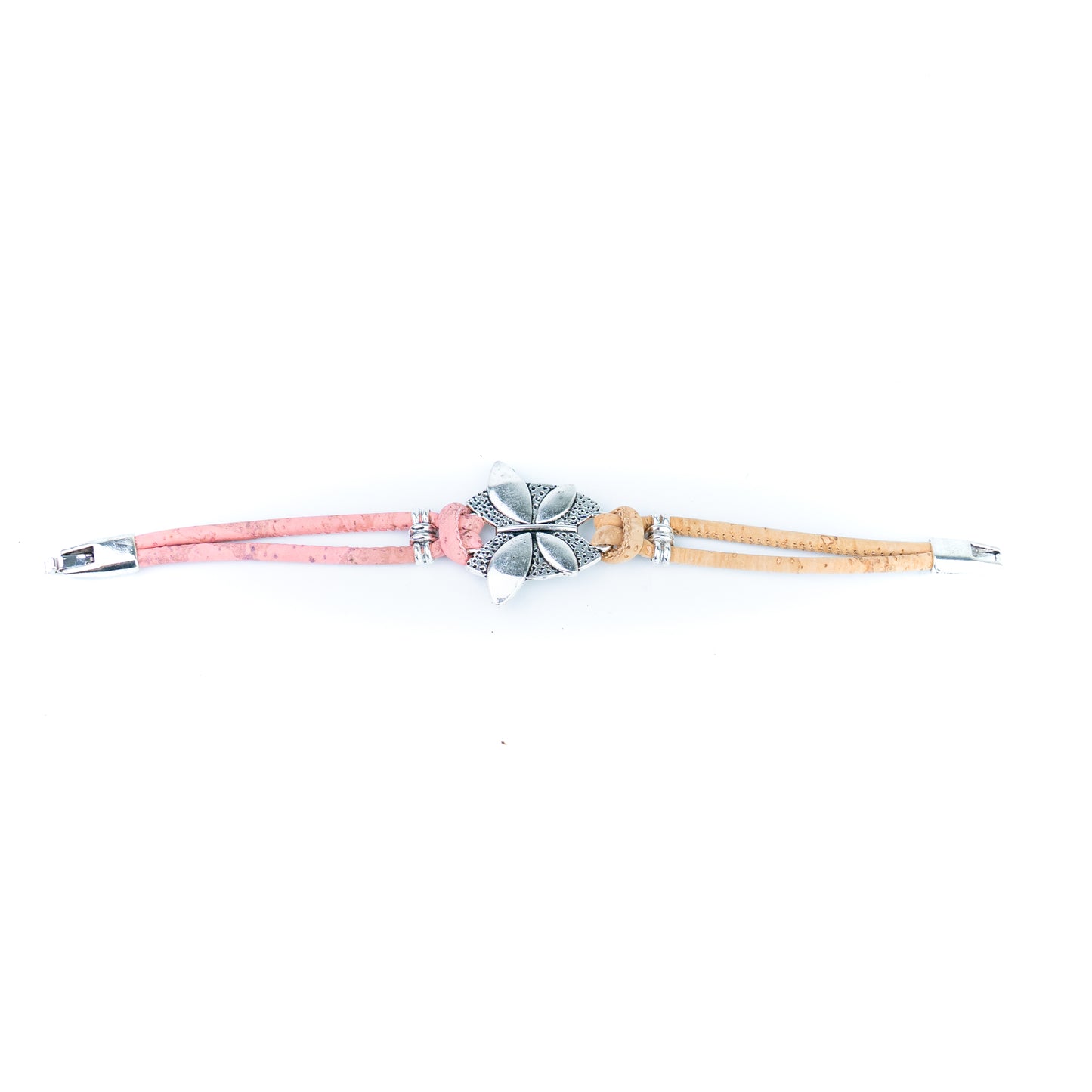 Handmade Natural Cork Bracelet with Silver-Tone Leaf  BR-535-MIX-5