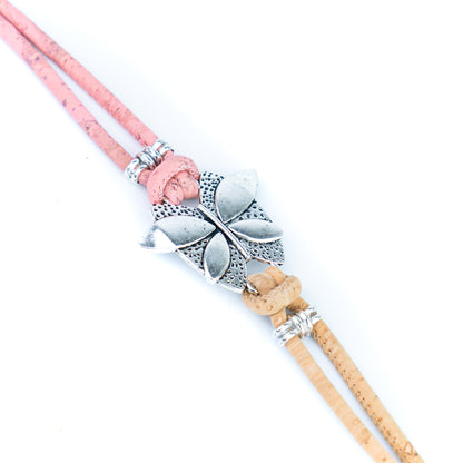 Handmade Natural Cork Bracelet with Silver-Tone Leaf  BR-535-MIX-5