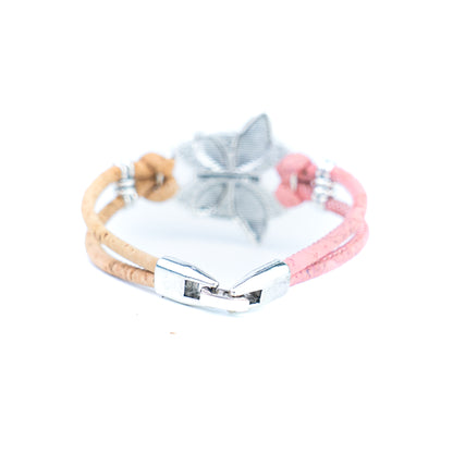 Handmade Natural Cork Bracelet with Silver-Tone Leaf  BR-535-MIX-5