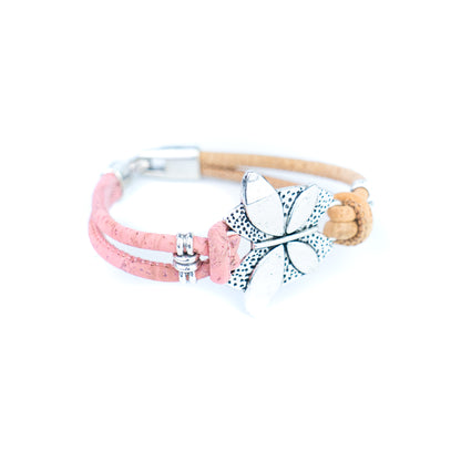Handmade Natural Cork Bracelet with Silver-Tone Leaf  BR-535-MIX-5