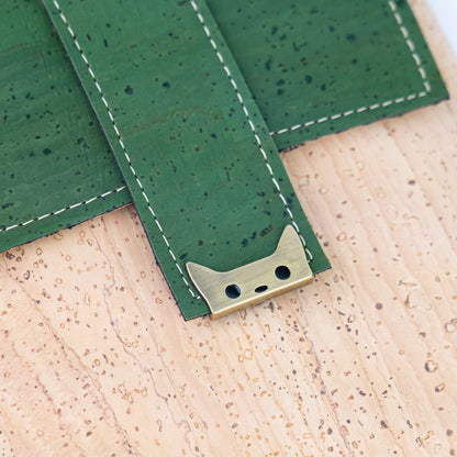 Natural Cork Crossbody Bag with Green Flap & Cat Clasp — BAGP-376