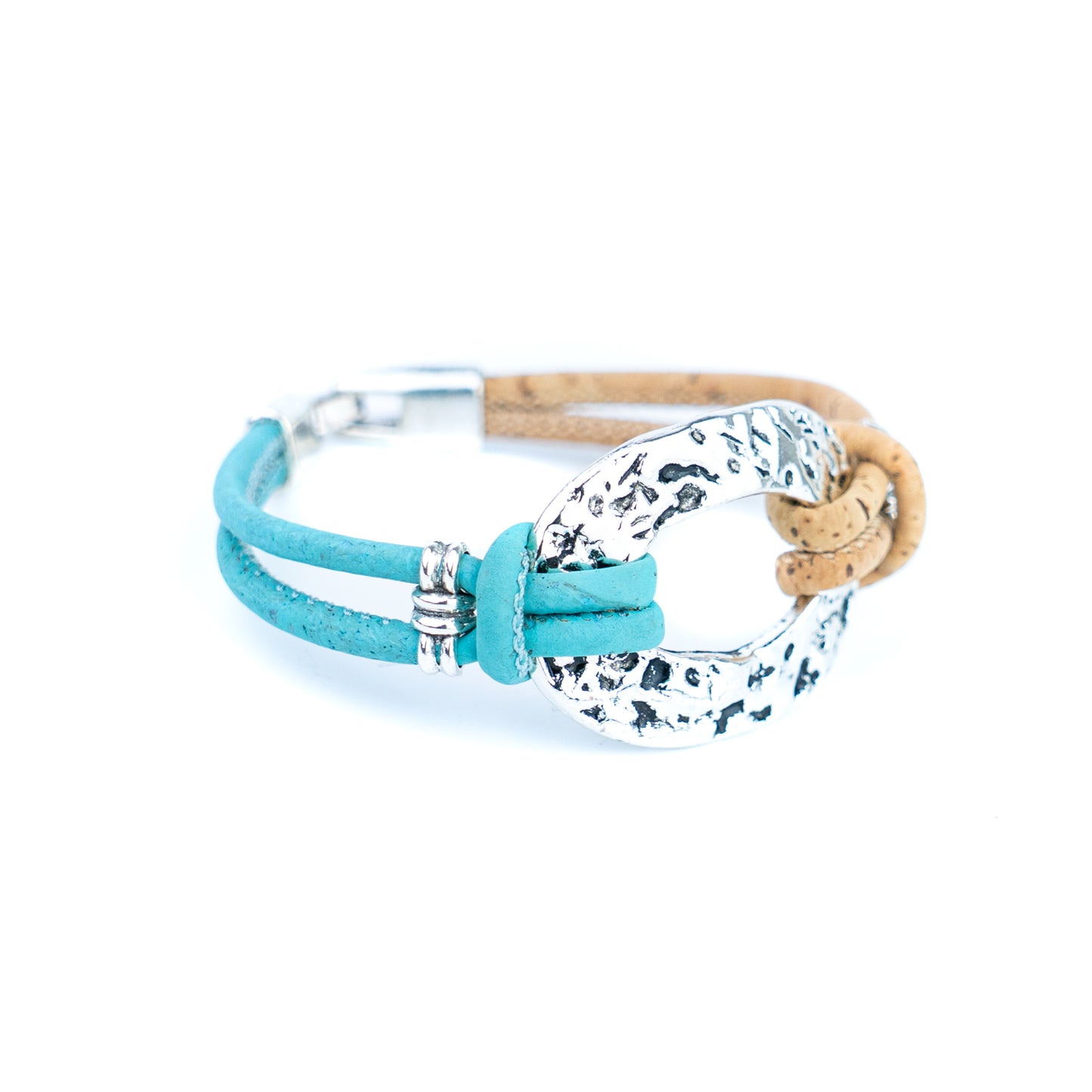 Handmade Natural Cork Bracelet with Silver-Tone Oval – Pack of 5- BR-534-MIX-5