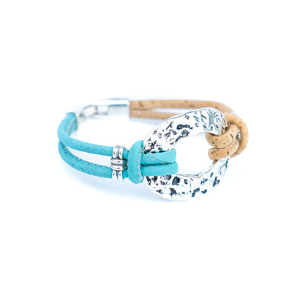 Handmade Natural Cork Bracelet with Silver-Tone Oval – Pack of 5- BR-534-MIX-5