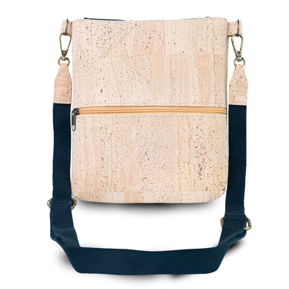 Natural Cork Crossbody Bag with Black Flap & Turn-Lock Closure — BAGP-379