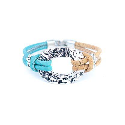 Handmade Natural Cork Bracelet with Silver-Tone Oval – Pack of 5- BR-534-MIX-5