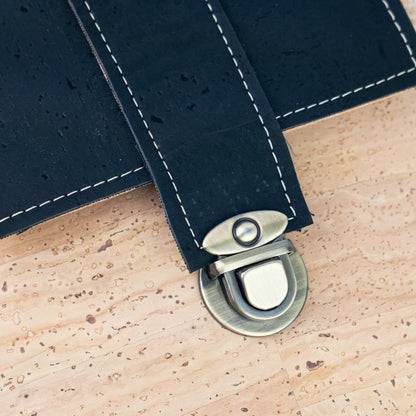 Natural Cork Crossbody Bag with Black Flap & Turn-Lock Closure — BAGP-379