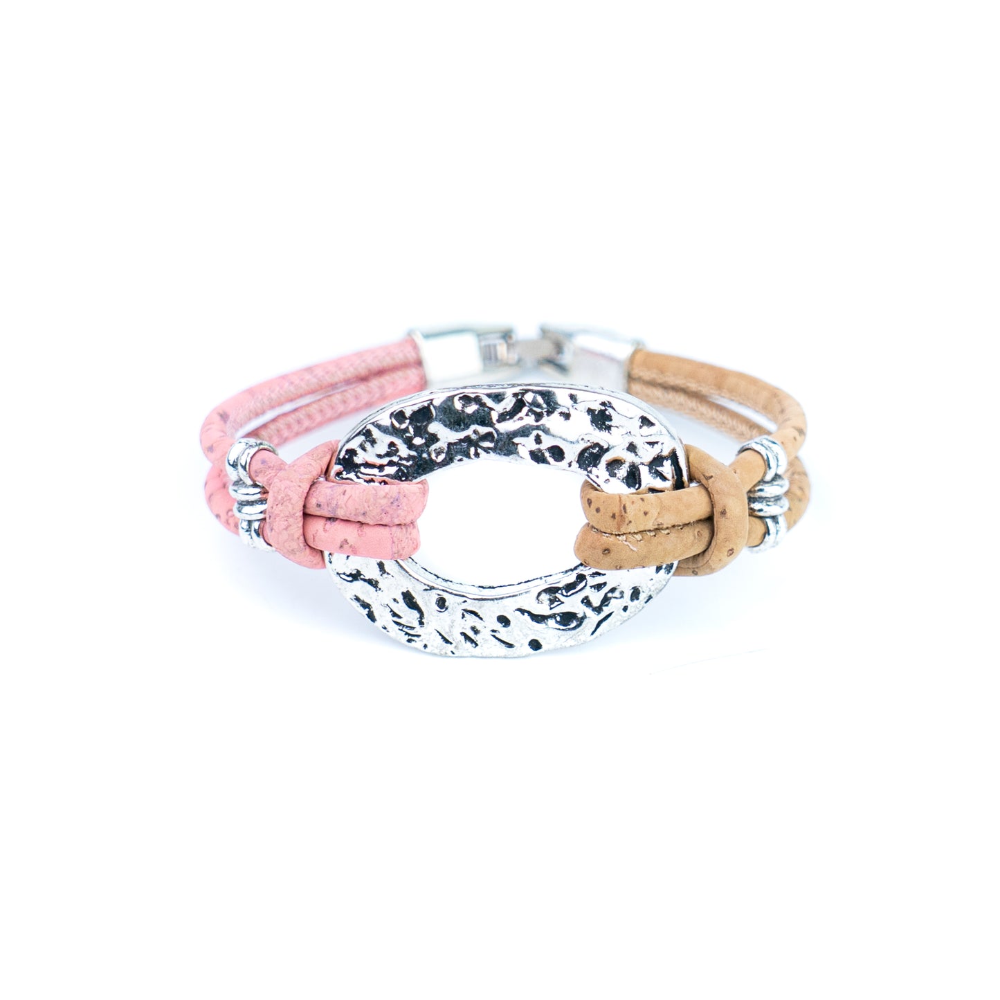 Handmade Natural Cork Bracelet with Silver-Tone Oval – Pack of 5- BR-534-MIX-5