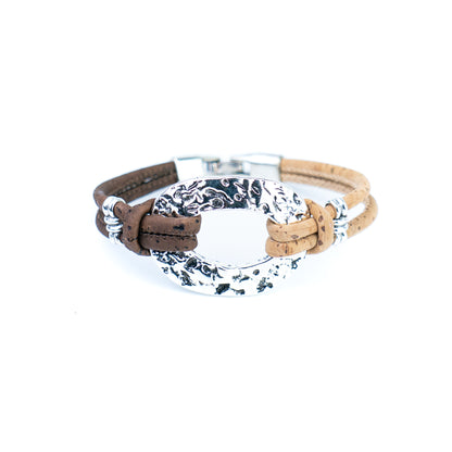 Handmade Natural Cork Bracelet with Silver-Tone Oval – Pack of 5- BR-534-MIX-5
