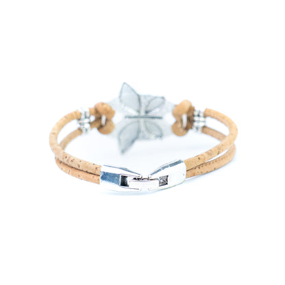 Natural Cork Bracelet with Silver-Tone Leaf Design  BR-535-A-5